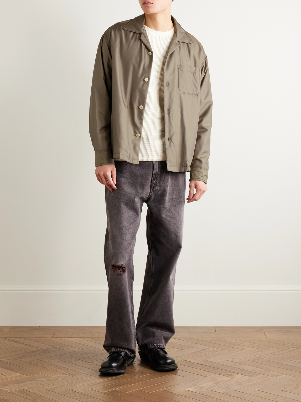 Visvim Keesey Convertible-collar Padded Silk-twill Shirt Jacket In Neutral