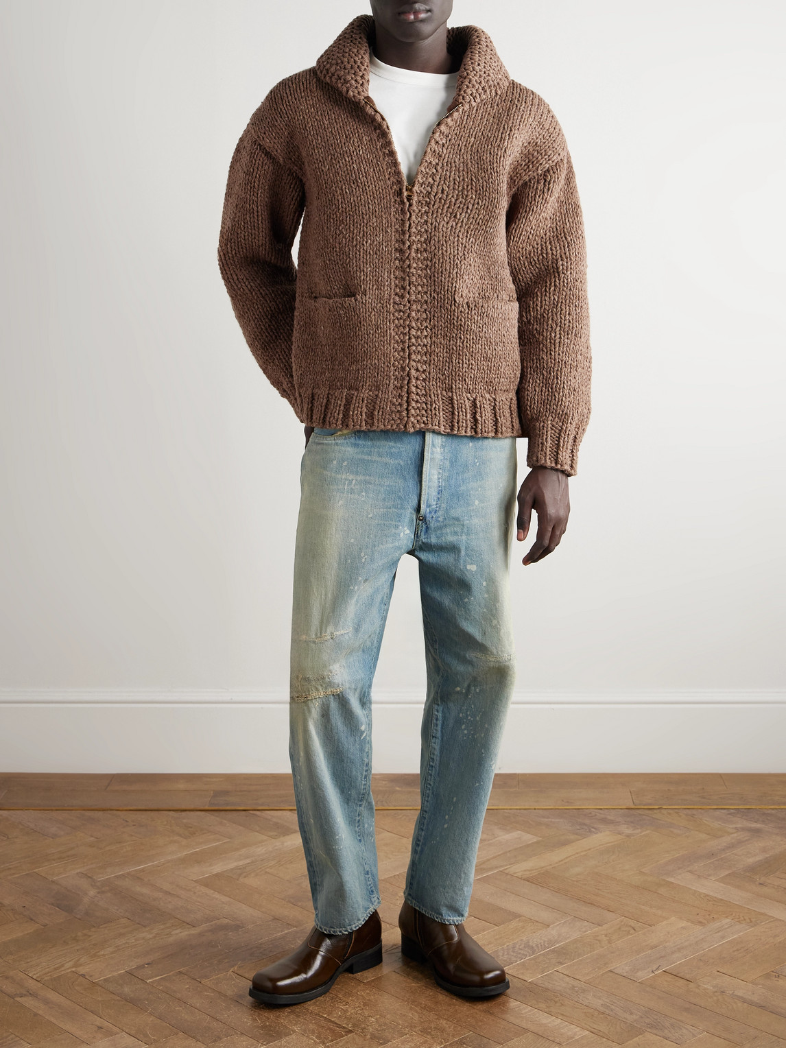 Visvim Shawl-collar Wool And Cashmere-blend Cardigan In Brown