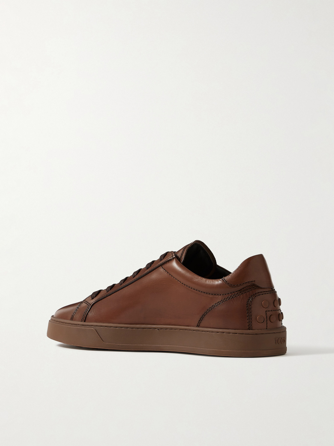 Tod's Allacciata Cassetta Rubber-trimmed Glossed-leather Sneakers In Brown