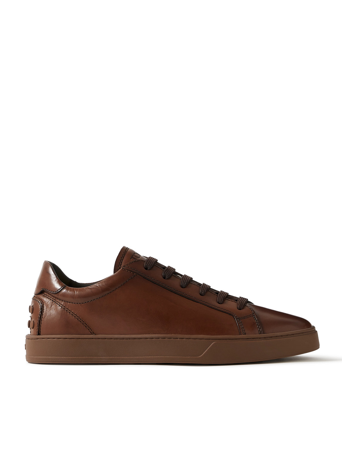 Tod's Allacciata Cassetta Rubber-trimmed Glossed-leather Sneakers In Brown