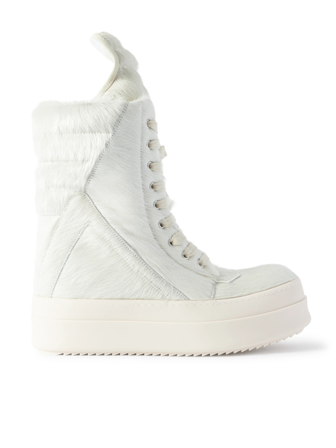 Rick Owens Mega Geobasket Calf Hair High-top Sneakers In White