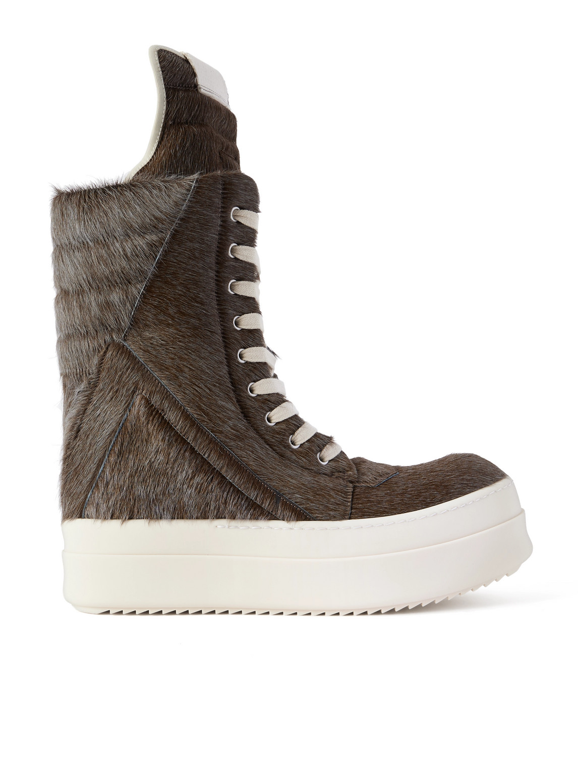 Rick Owens Mega Geobasket Calf Hair High-top Sneakers In Brown
