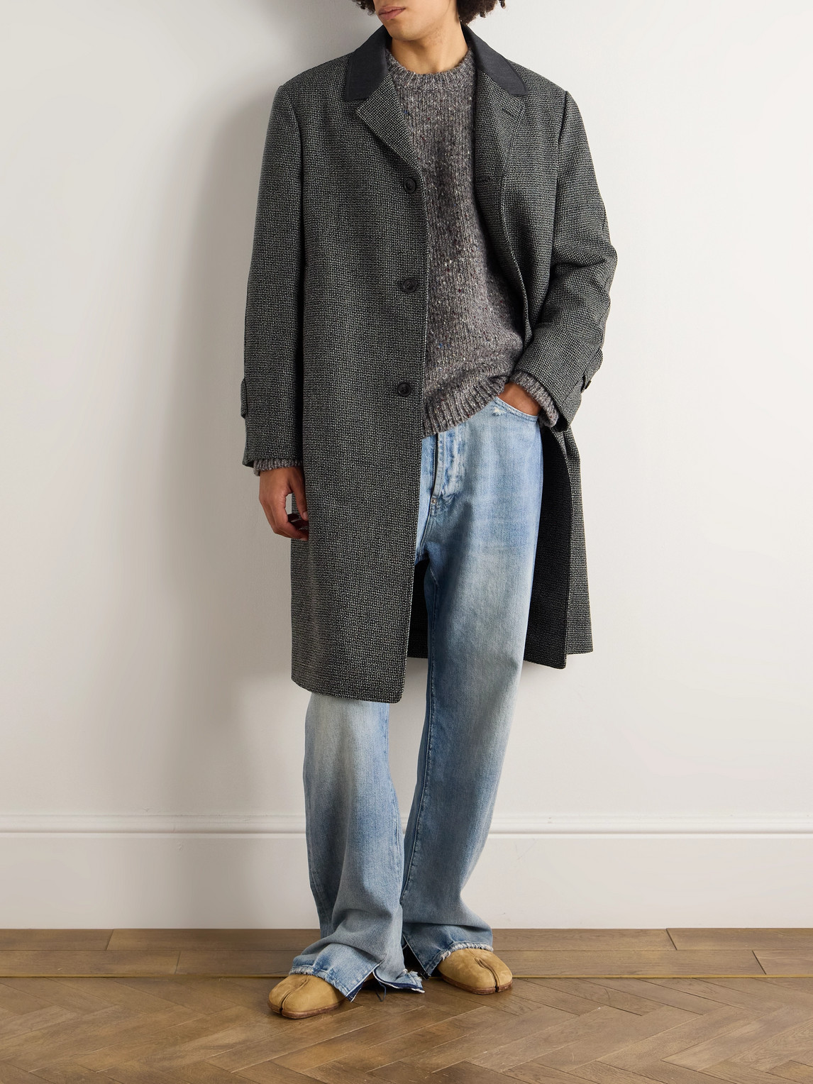 Maison Margiela Long Single-breasted Wool Coat In Gray
