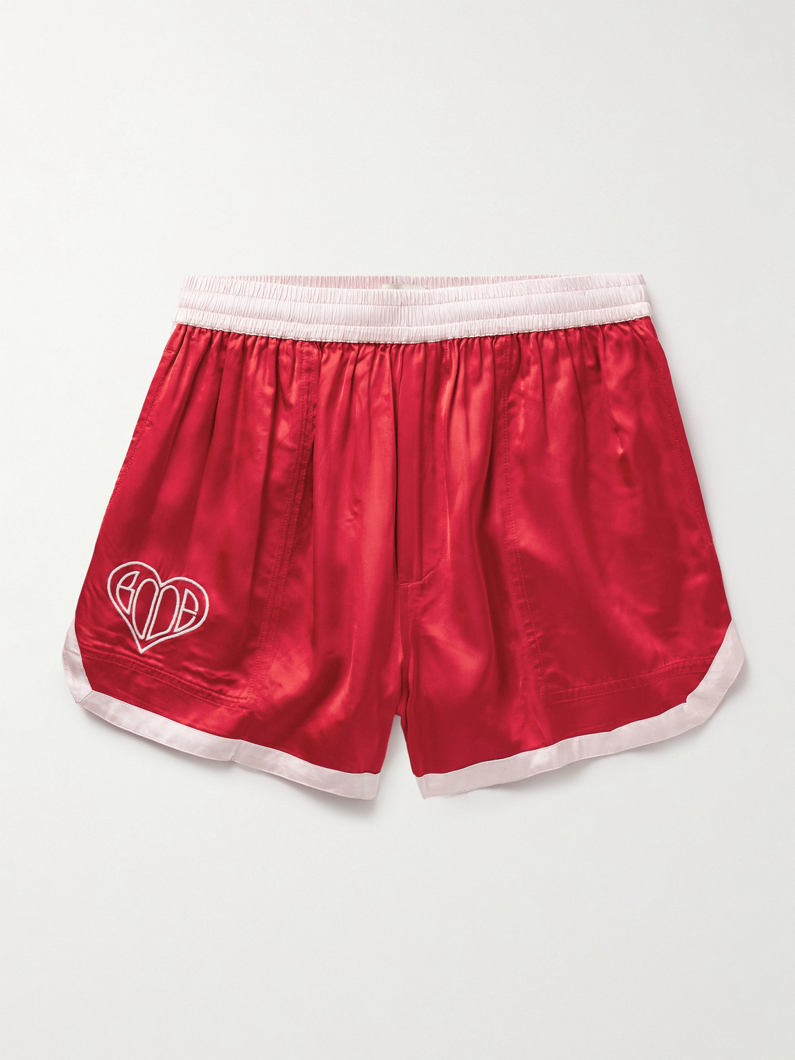Bode Wide-leg Logo-embroidered Two-tone Satin Shorts In Red