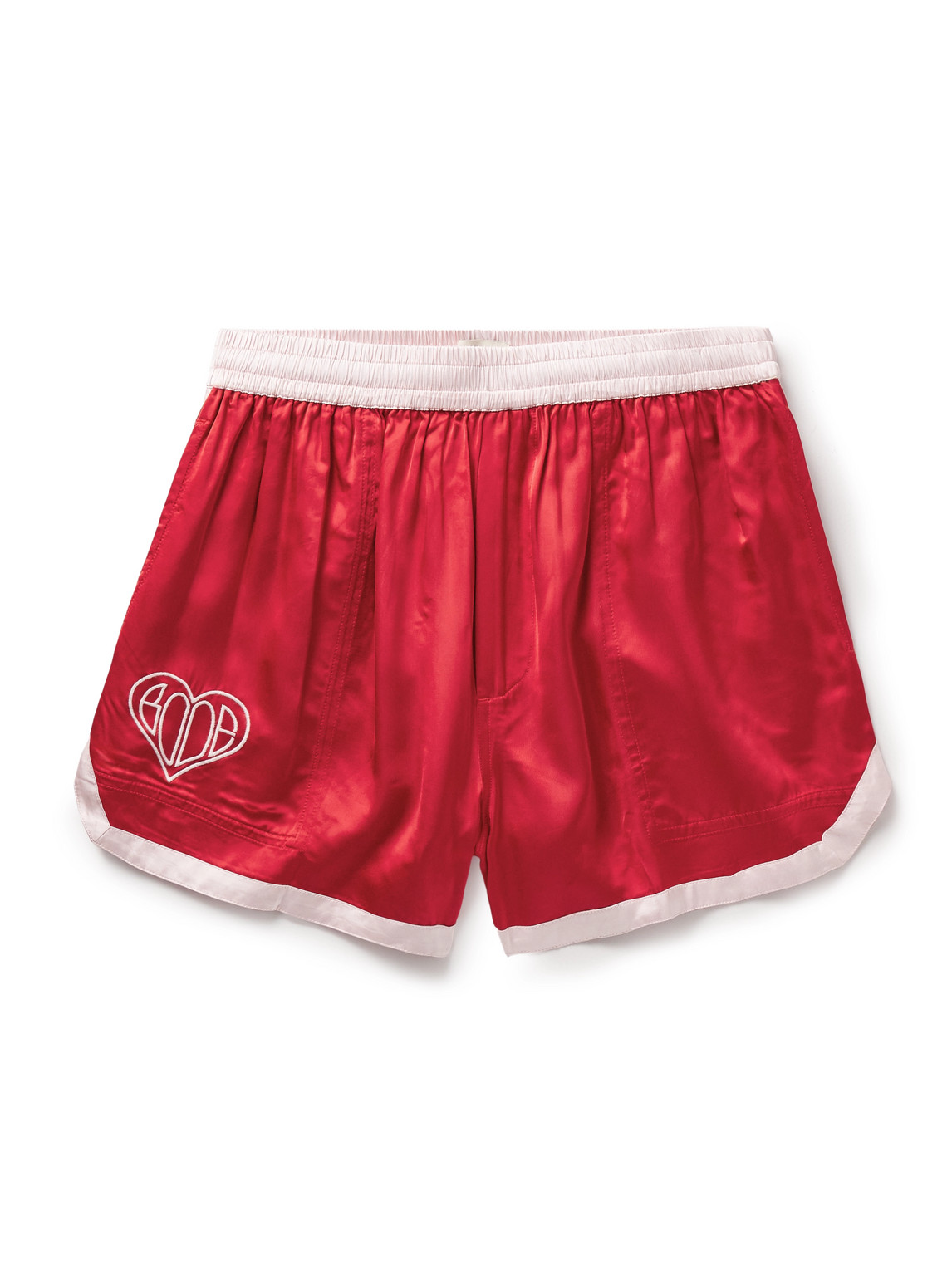 Bode Wide-leg Logo-embroidered Two-tone Satin Shorts In Red
