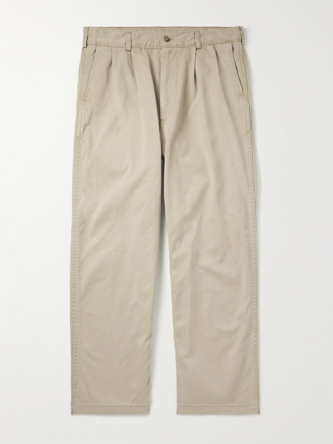 Orslow Two Tuck Straight-leg Pleated Cotton-twill Trousers In Brown