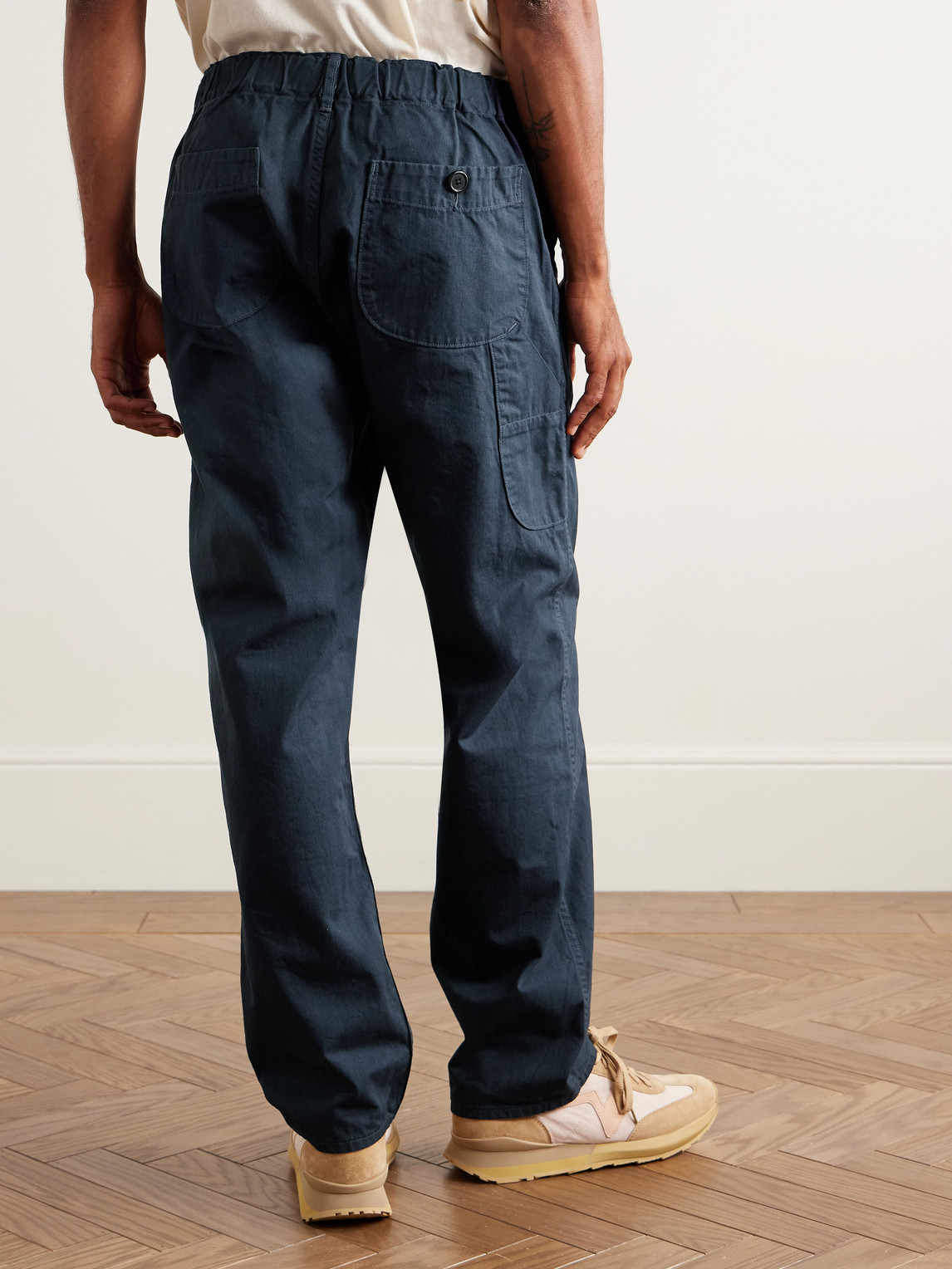 Orslow Straight-leg Herringbone Cotton Trousers In Blue