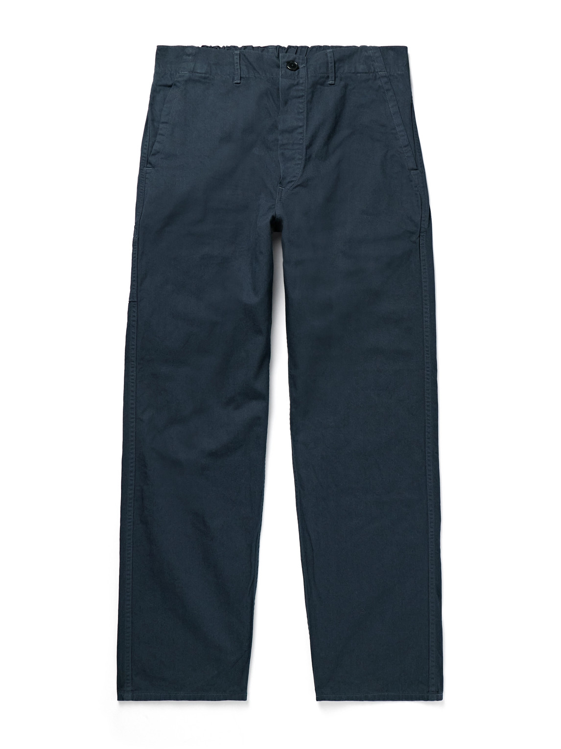 Orslow Straight-leg Herringbone Cotton Trousers In Blue