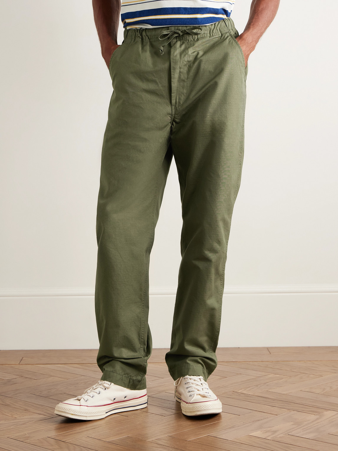 Orslow New Yorker Straight-leg Cotton-ripstop Drawstring Trousers In Green