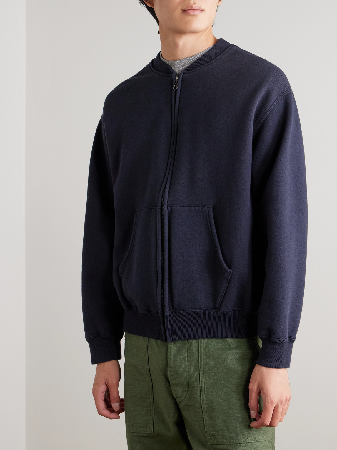Orslow Cotton-jersey Zip-up Sweatshirt In Blue
