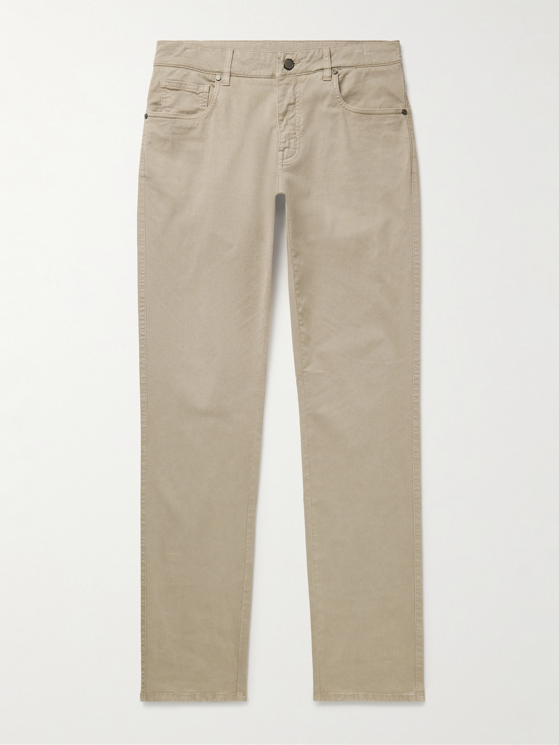 Purdey Slim-fit Straight-leg Cotton-blend Twill Trousers In Neutral