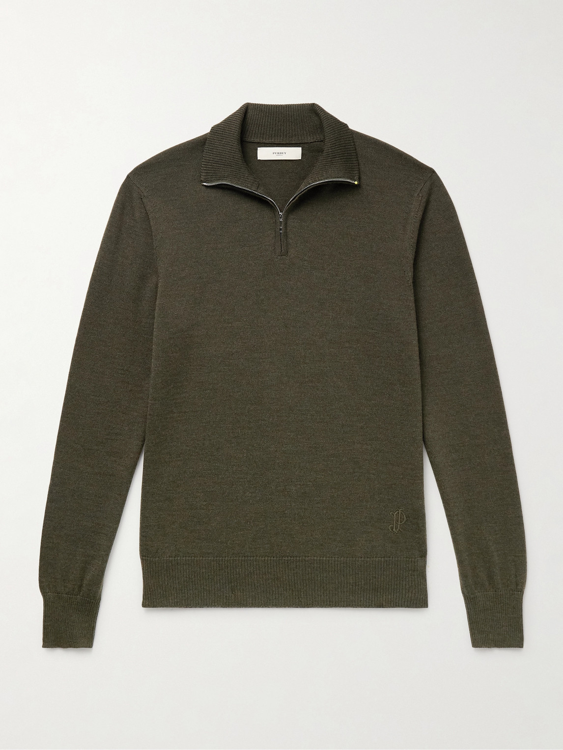 Purdey Linton Logo-embroidered Wool Half-zip Sweater In Green