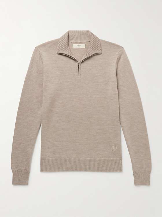 Purdey Linton Logo-Embroidered Wool Half-Zip Sweater