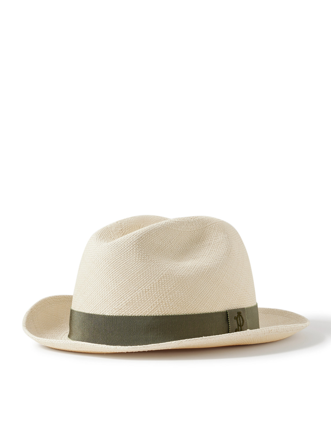 Purdey Logo-embroidered Grosgrain-trimmed Straw Panama Hat In Neutrals