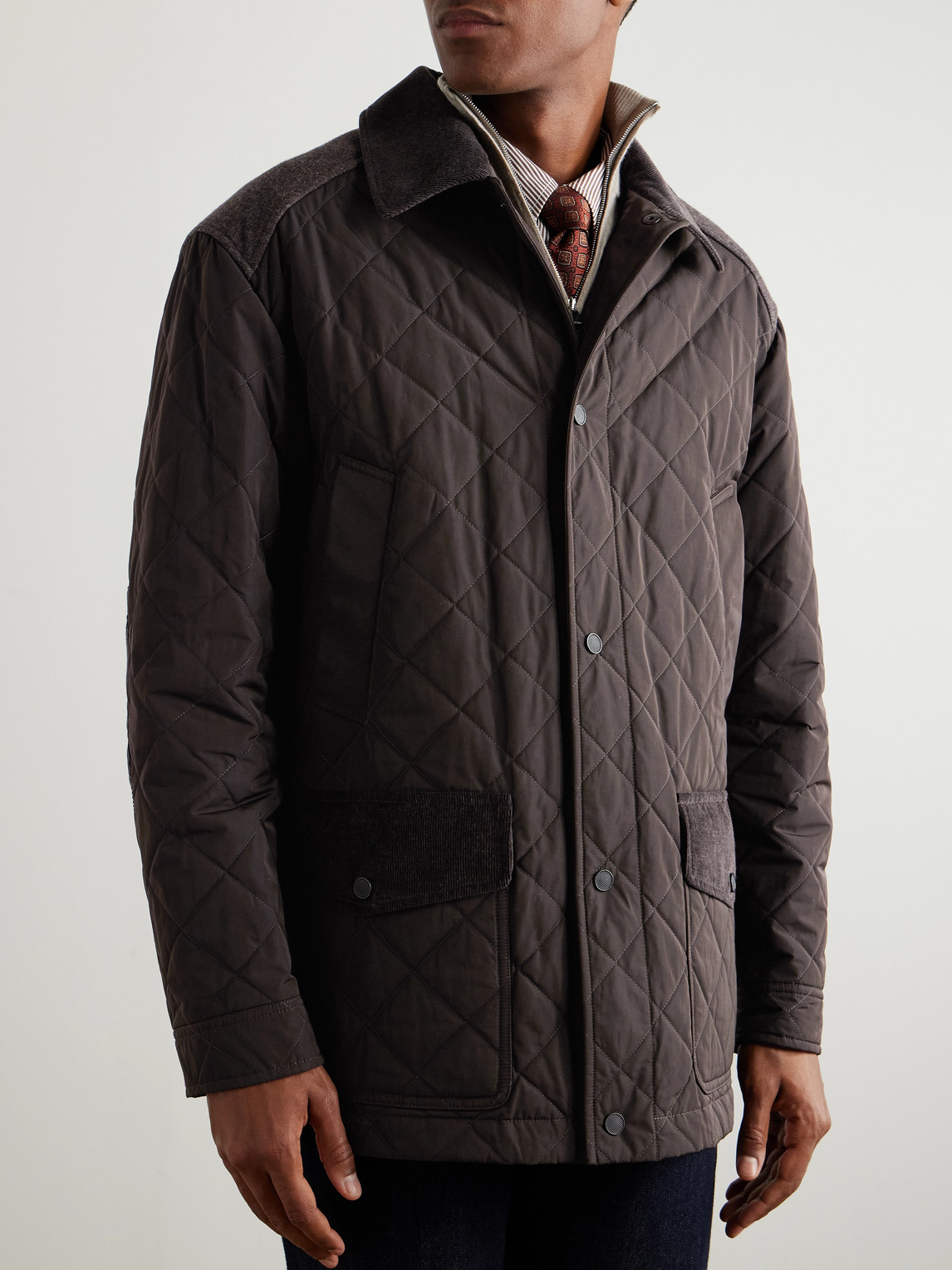 Purdey Winchester Corduroy And Knit-trimmed Quilted Padded Shell Jacket In Brown