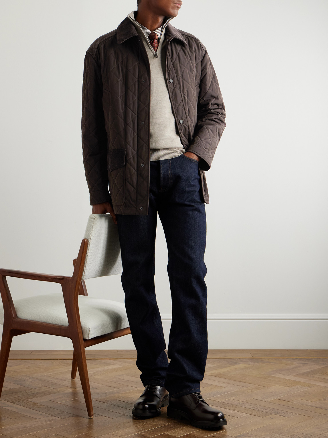 Purdey Winchester Corduroy And Knit-trimmed Quilted Padded Shell Jacket In Brown
