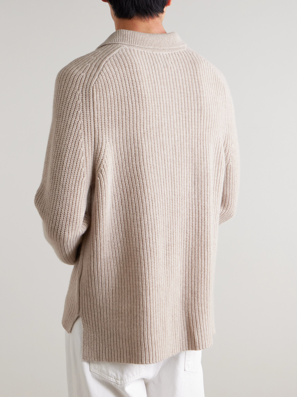  Allude - Ribbed Virgin Wool And Cashmere-blend Polo Sweater - Men - Neutrals - S 
