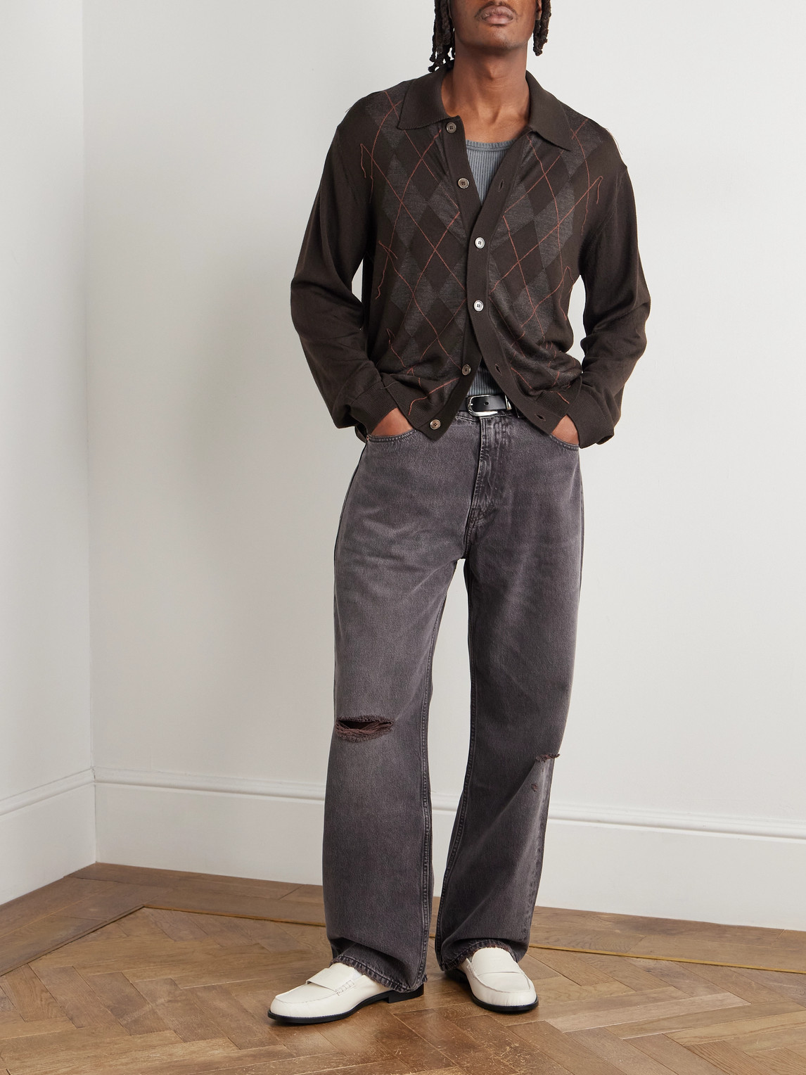 Our Legacy Mens Pub Argyle Evening Diamond-stitch Wool Polo Shirt In Brown