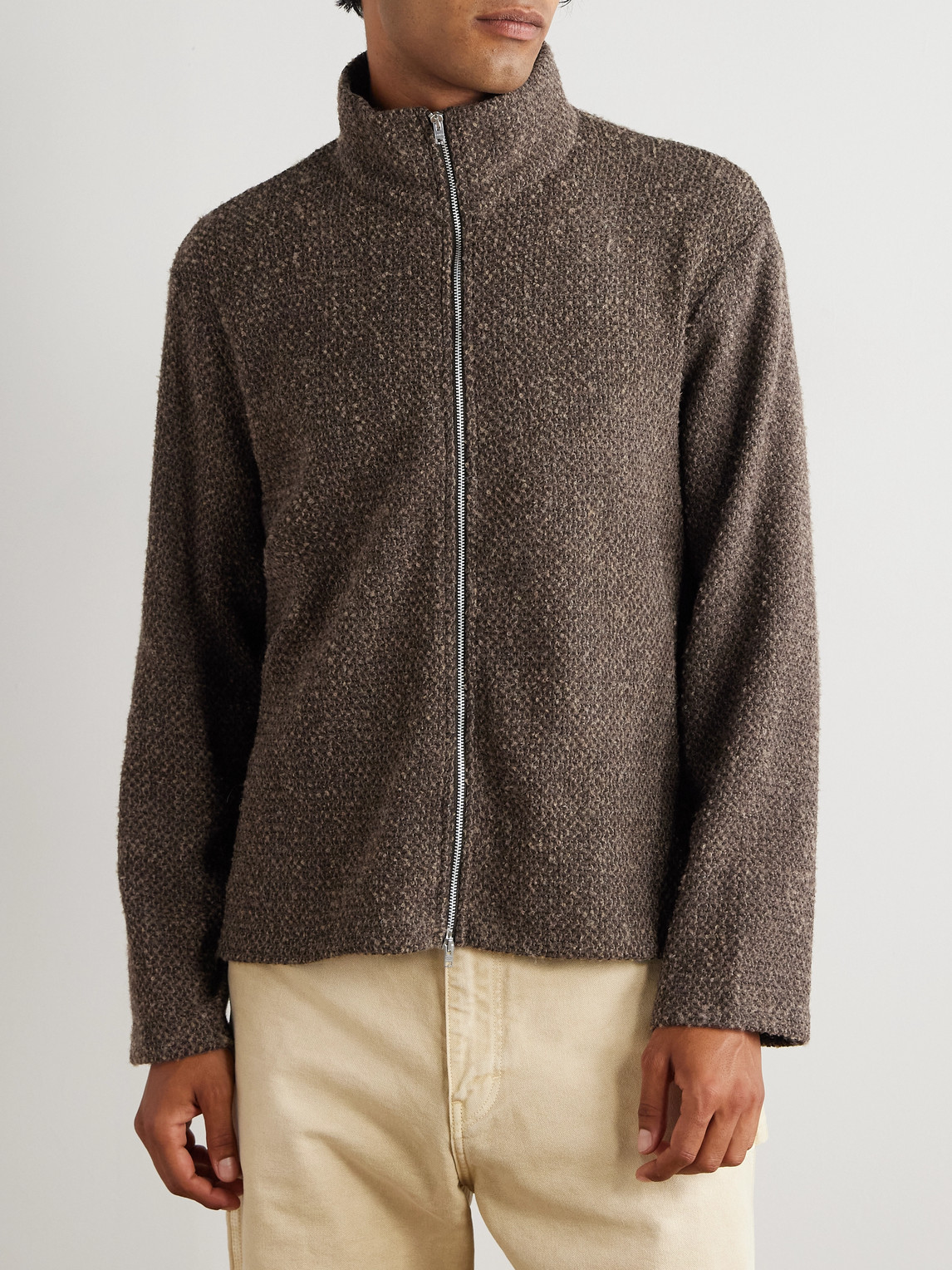 Our Legacy Shrunken Bouclé Zip-up Sweater In Brown