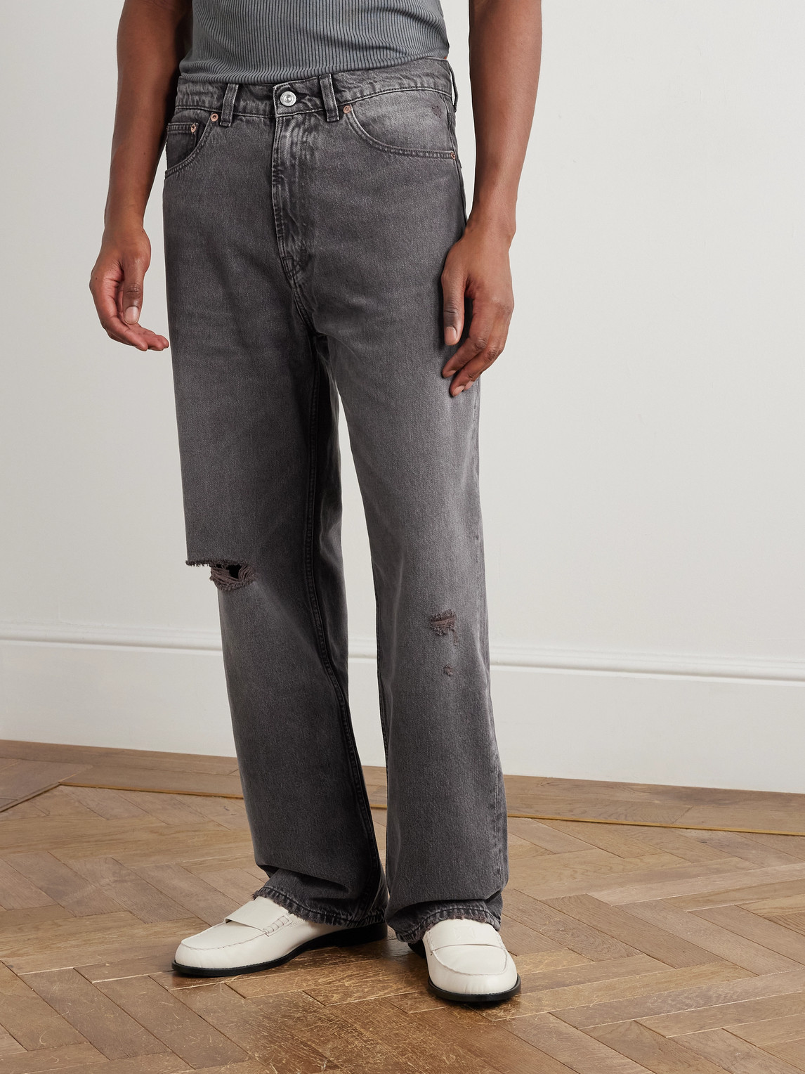 Our Legacy Third Cut Straight-leg Distressed Jeans In Gray
