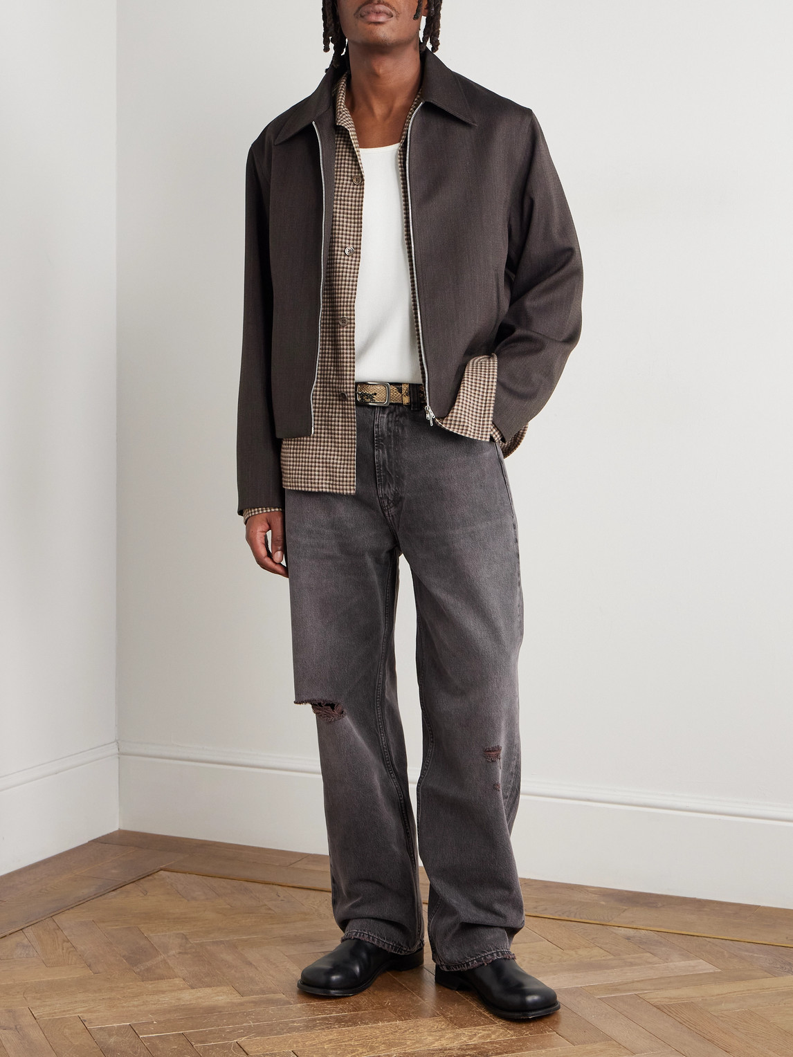 Our Legacy Third Cut Straight-leg Distressed Jeans In Gray
