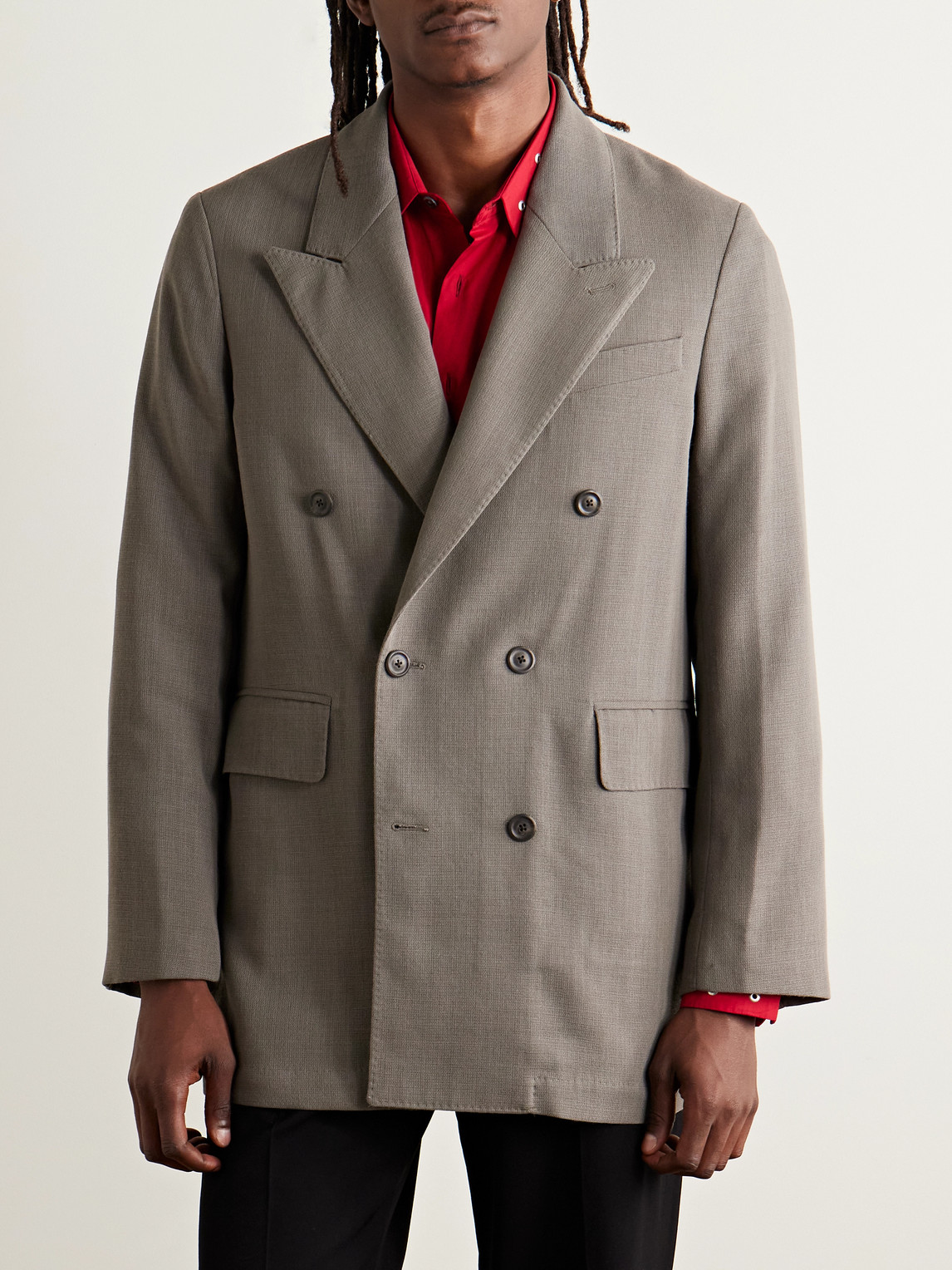 Our Legacy Sharp Double-breasted Virgin Wool-blend Blazer In Brown