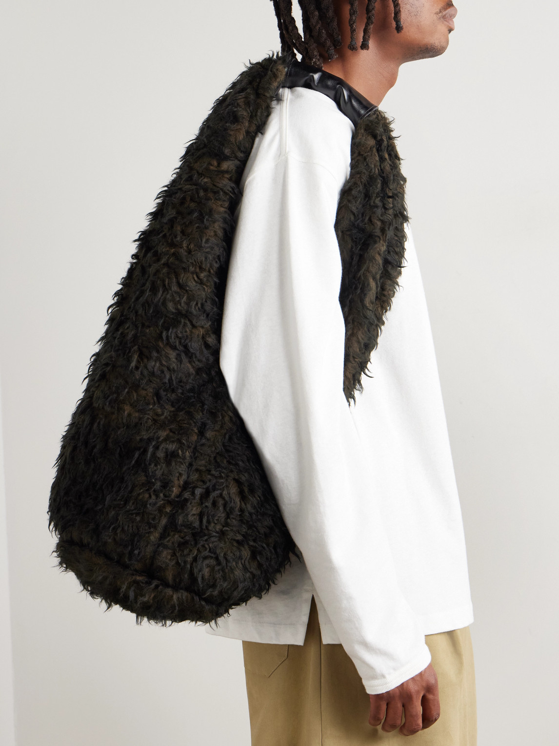 Our Legacy Drip Leather-trimmed Plush Tote Bag In Brown