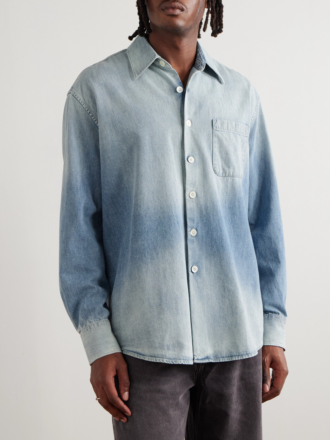 Our Legacy Long Sleeve Button-down Shirt Featuring Pocket In Blue