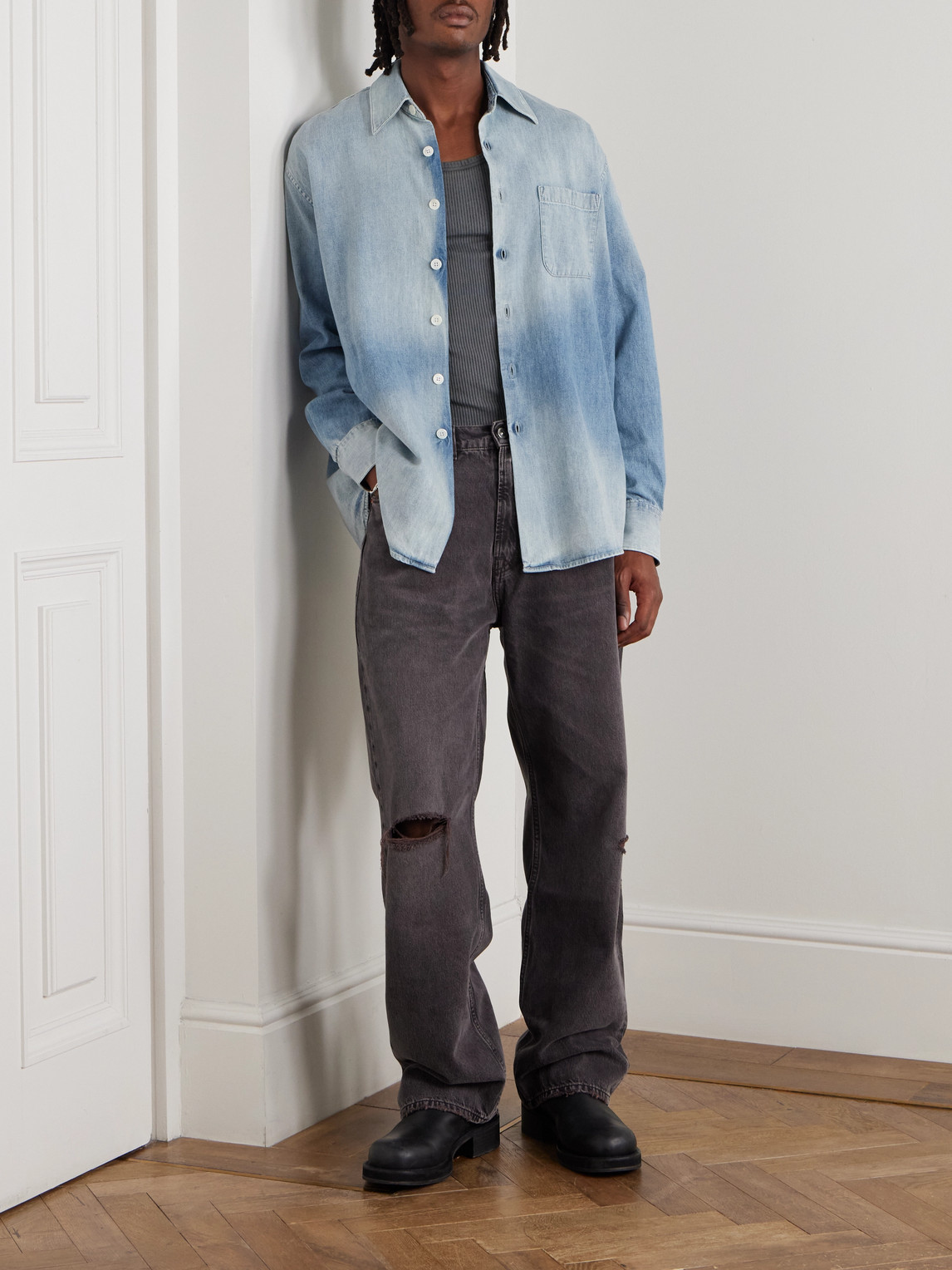 Our Legacy Long Sleeve Button-down Shirt Featuring Pocket In Blue