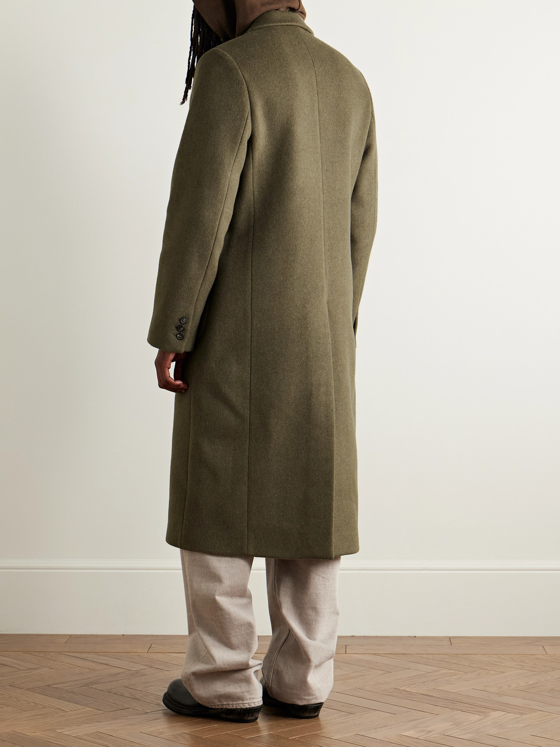 Our Legacy Long Wool Blend Coat With Notch Lapel In Green