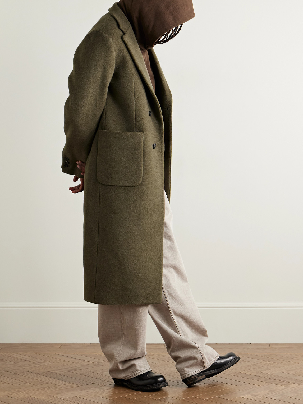 Our Legacy Long Wool Blend Coat With Notch Lapel In Green