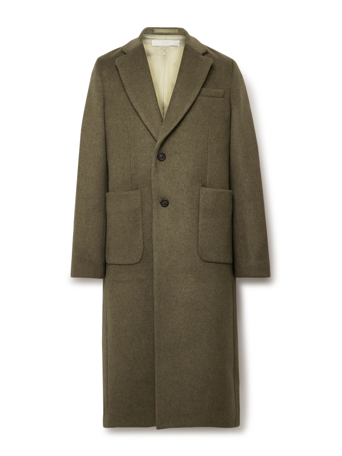 Our Legacy Long Wool Blend Coat With Notch Lapel In Green