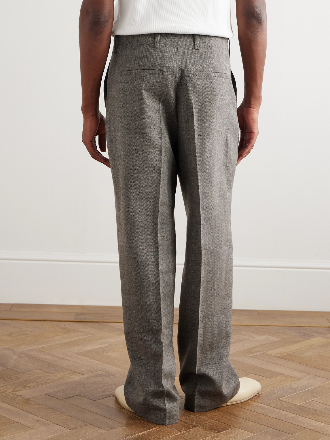 Our Legacy Borrowed Chino Wide-leg Pleated Wool Trousers In Gray