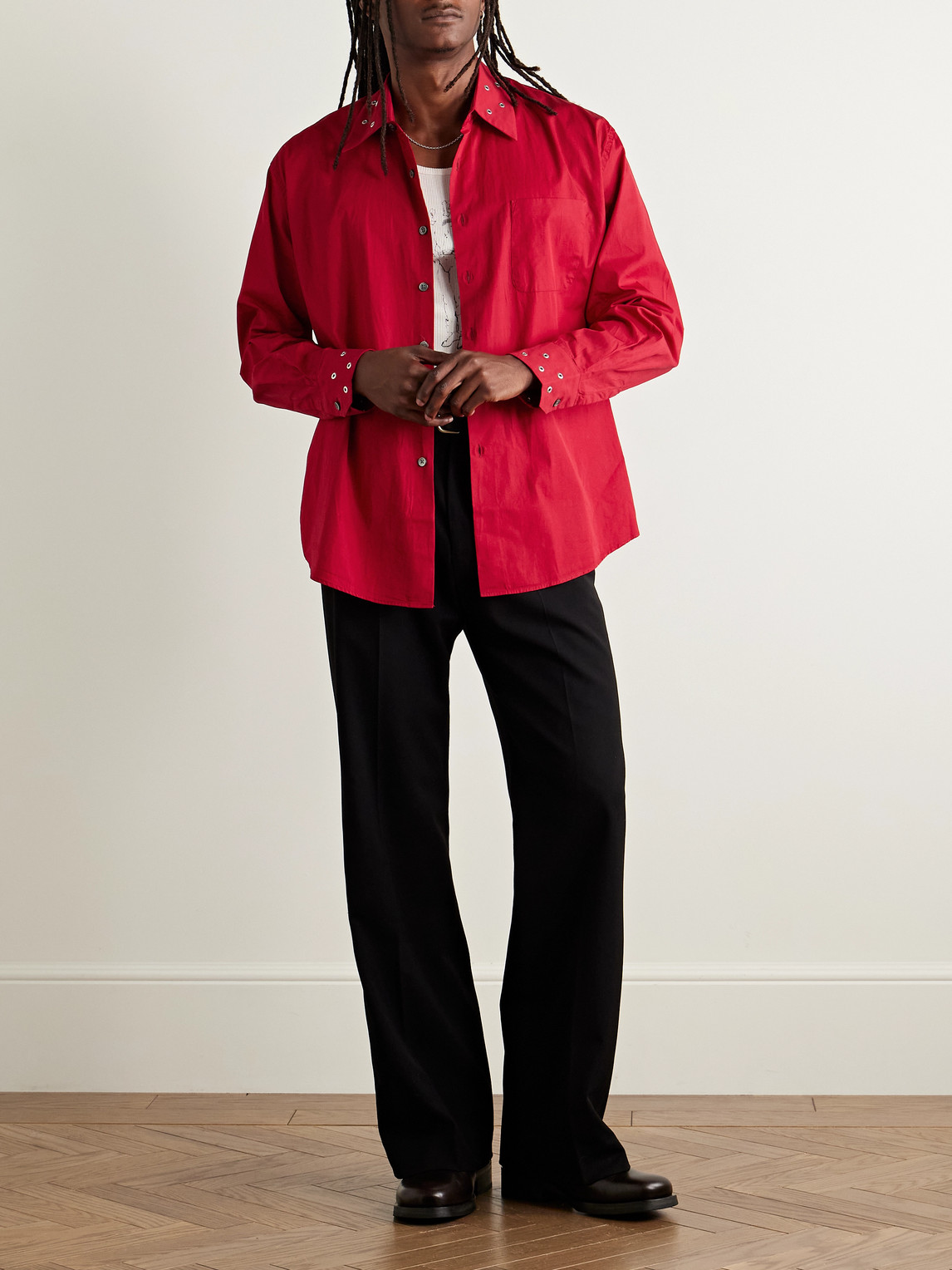 Our Legacy Above Embellished Cotton Poplin Shirt In Red