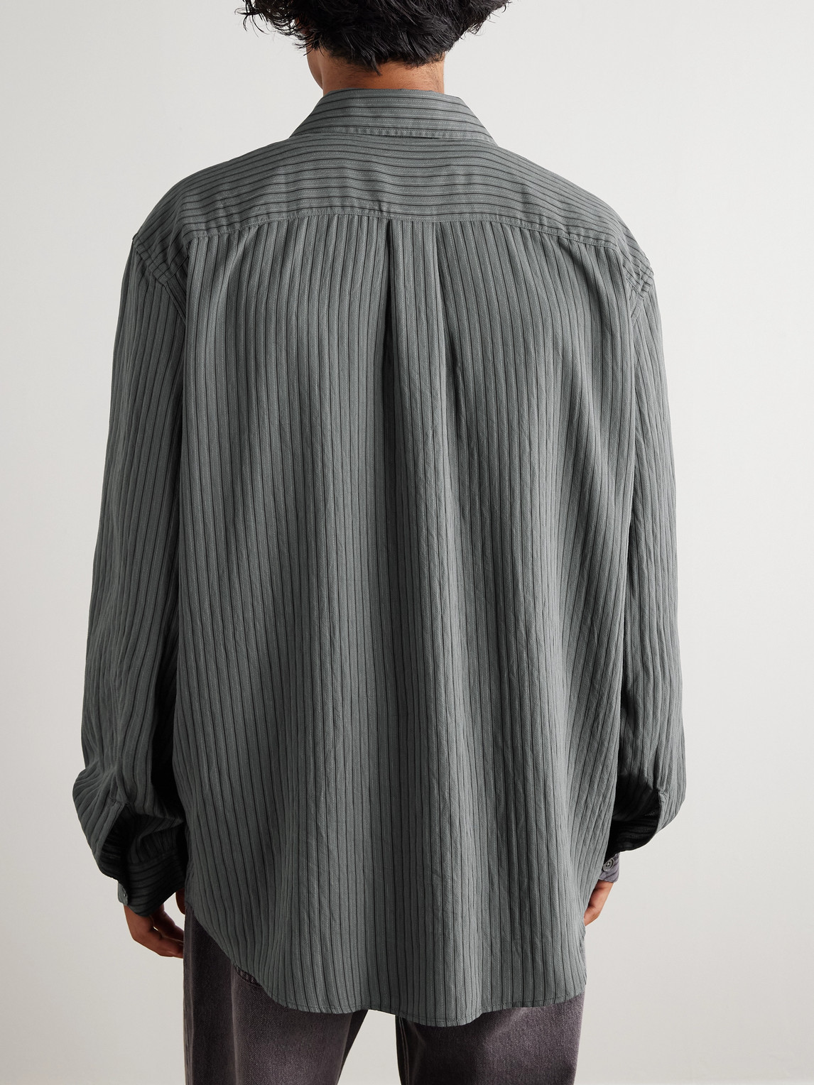 Our Legacy Beyond Oversized Striped Crepe Shirt In Green