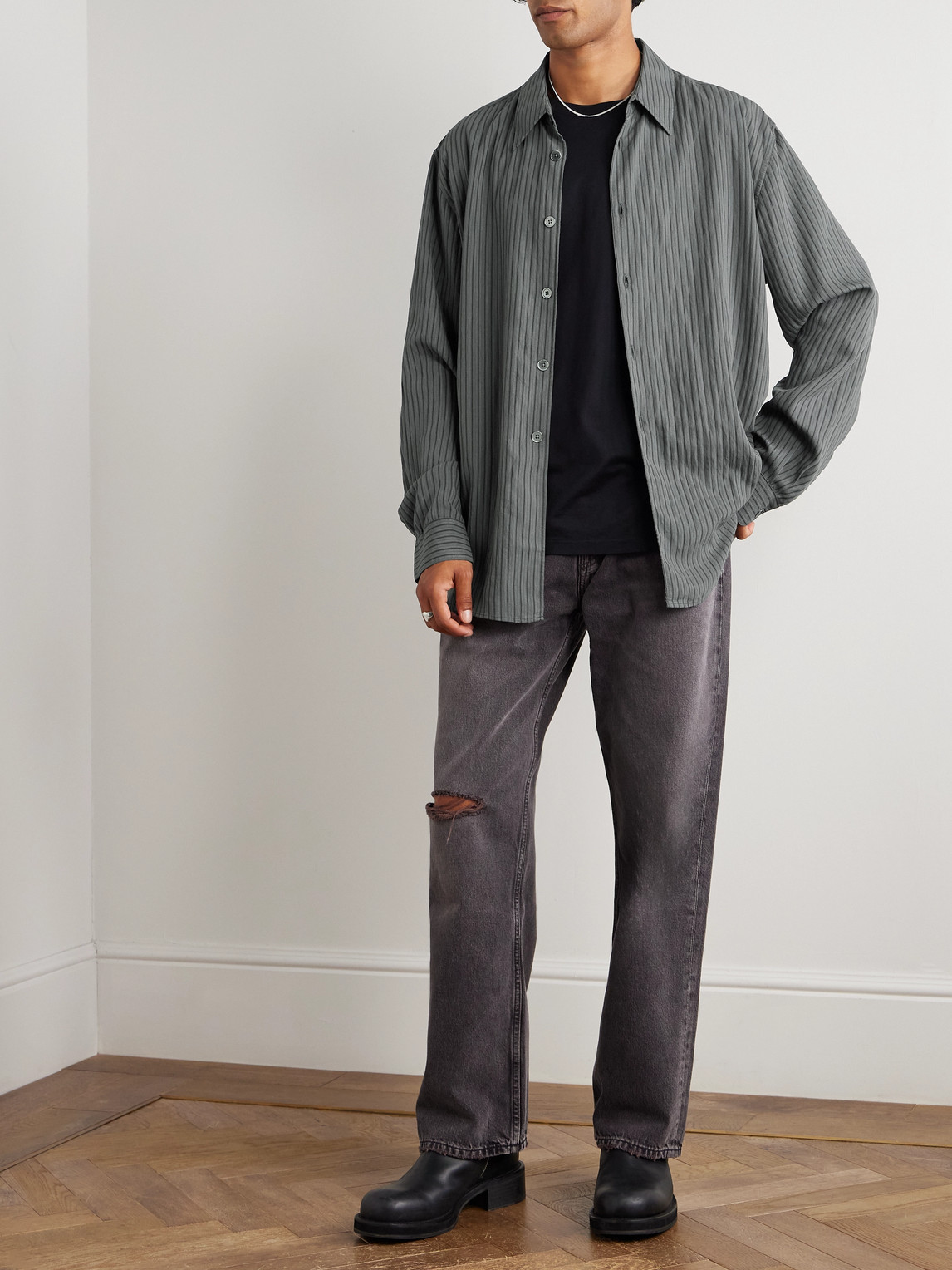 Our Legacy Beyond Oversized Striped Crepe Shirt In Green