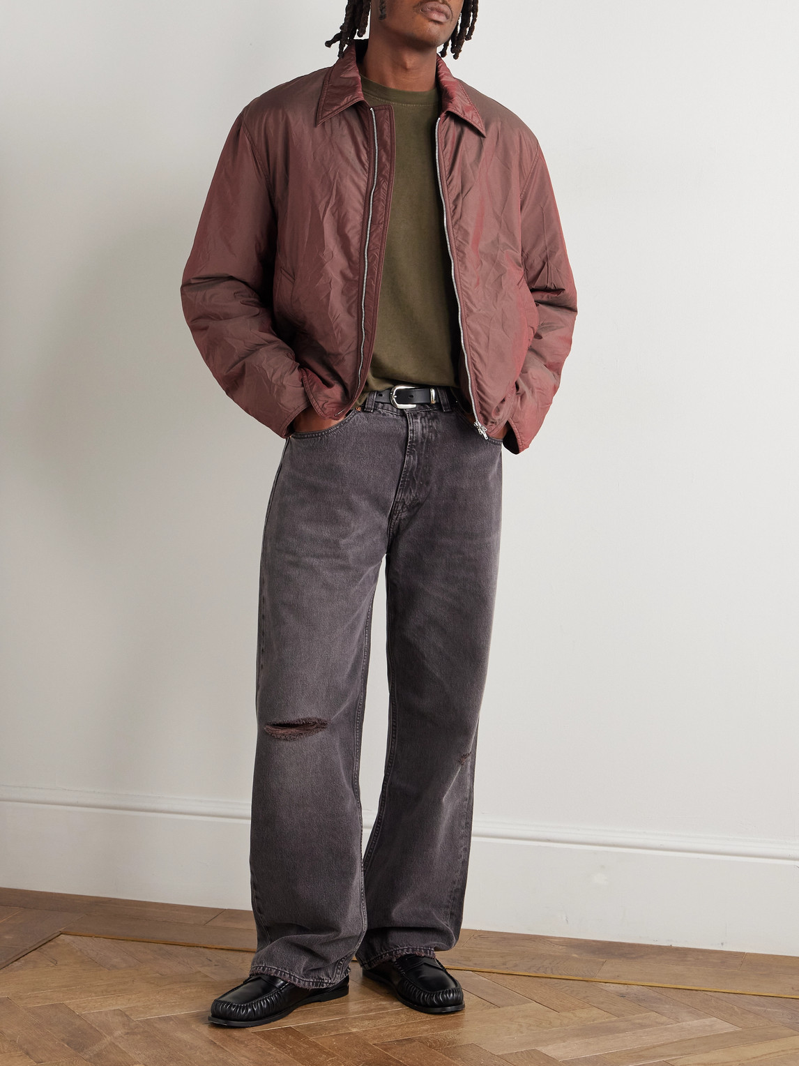 Our Legacy Mens Shining Cherry Slight Classic-collar Nylon Jacket In Brown