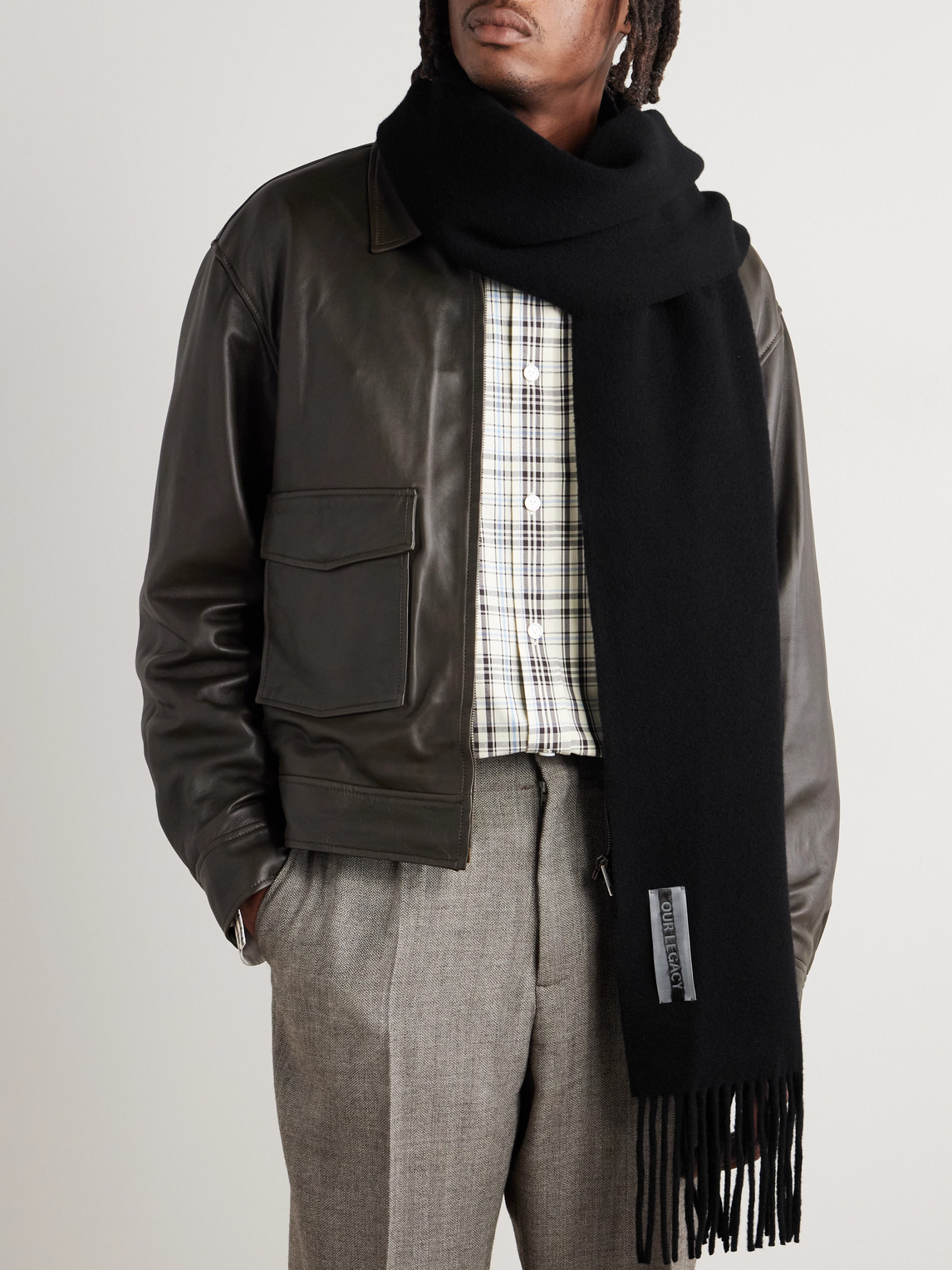 Our Legacy Estate Fringed Wool Scarf In Black