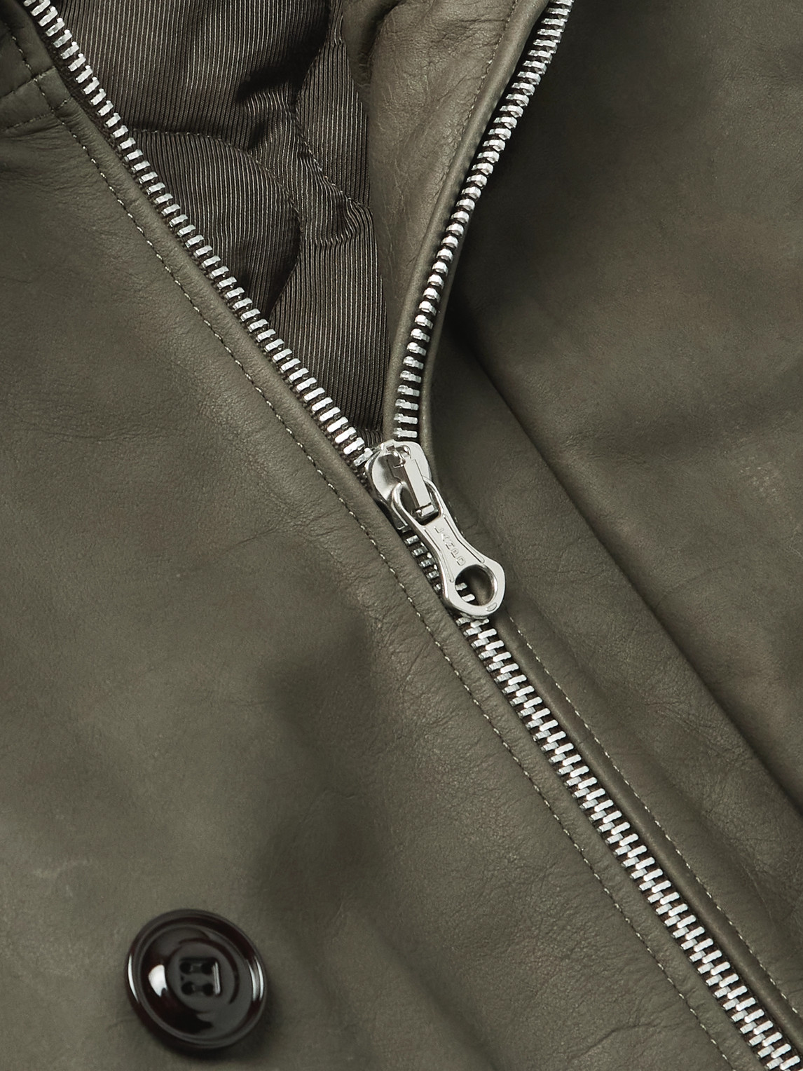 Our Legacy Compel Plush-trimmed Leather Jacket In Green