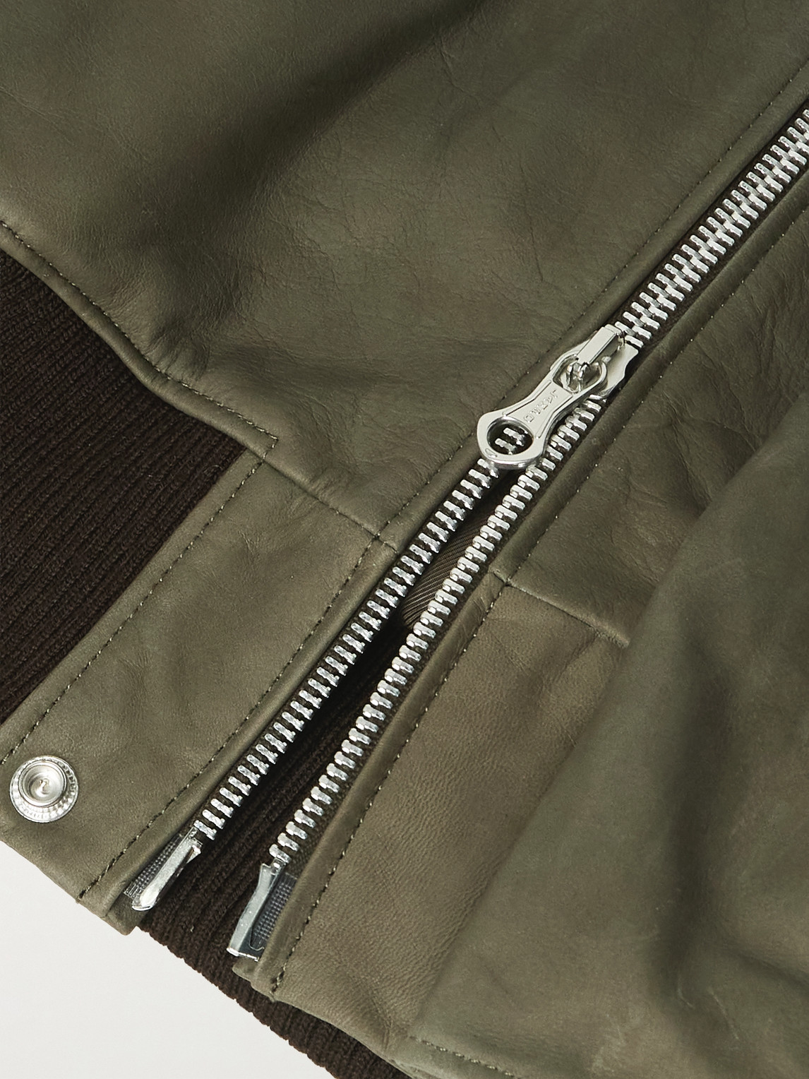 Our Legacy Compel Plush-trimmed Leather Jacket In Green