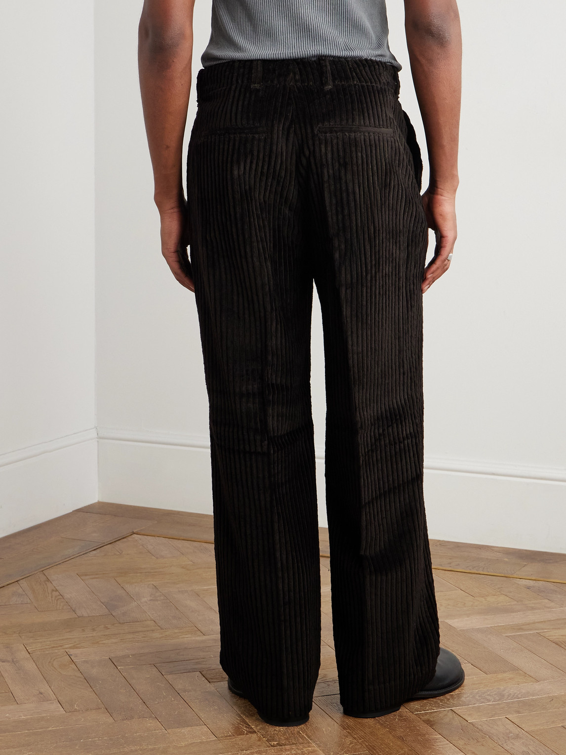 Our Legacy Borrowed Chino Wide-leg Pleated Wool-corduroy Trousers In Brown