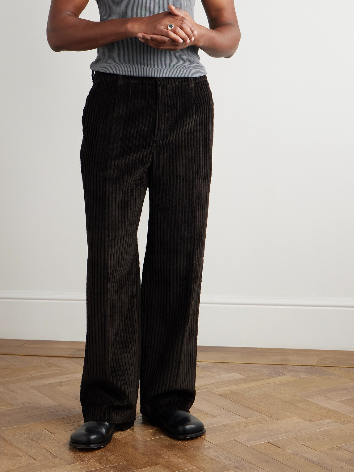 Our Legacy Borrowed Chino Wide-leg Pleated Wool-corduroy Trousers In Brown