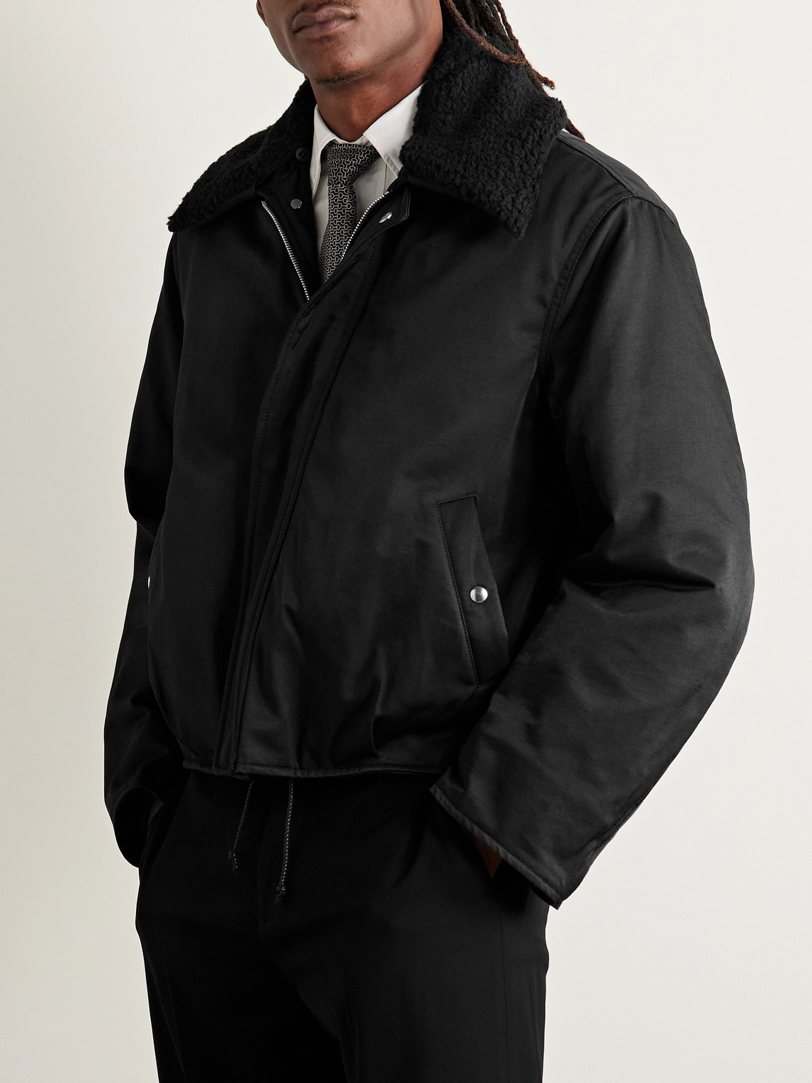 Our Legacy Ace Fleece-trimmed Cotton-blend Shell Jacket In Black