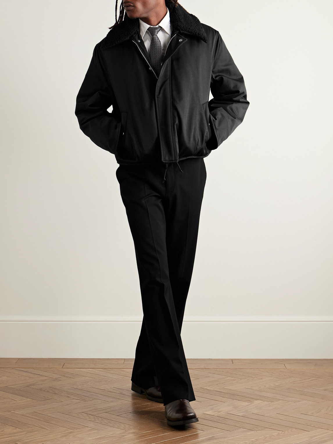 Our Legacy Ace Fleece-trimmed Cotton-blend Shell Jacket In Black
