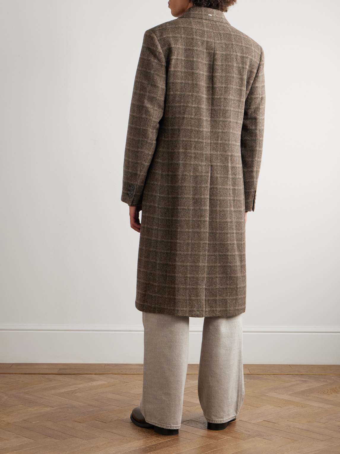 Our Legacy Double-breasted Checked Boiled-wool Coat In Brown