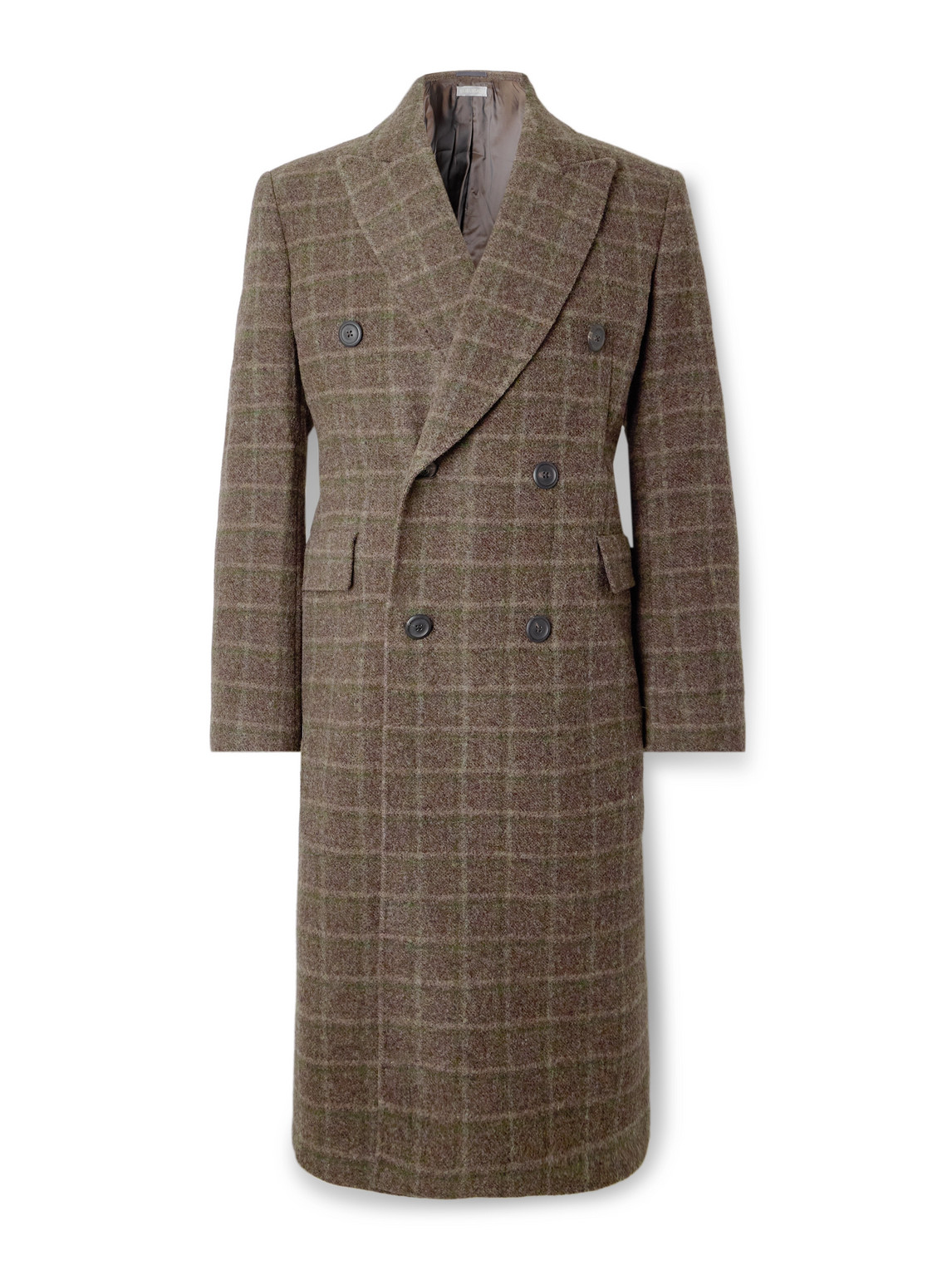 Double-Breasted Checked Boiled-Wool Coat