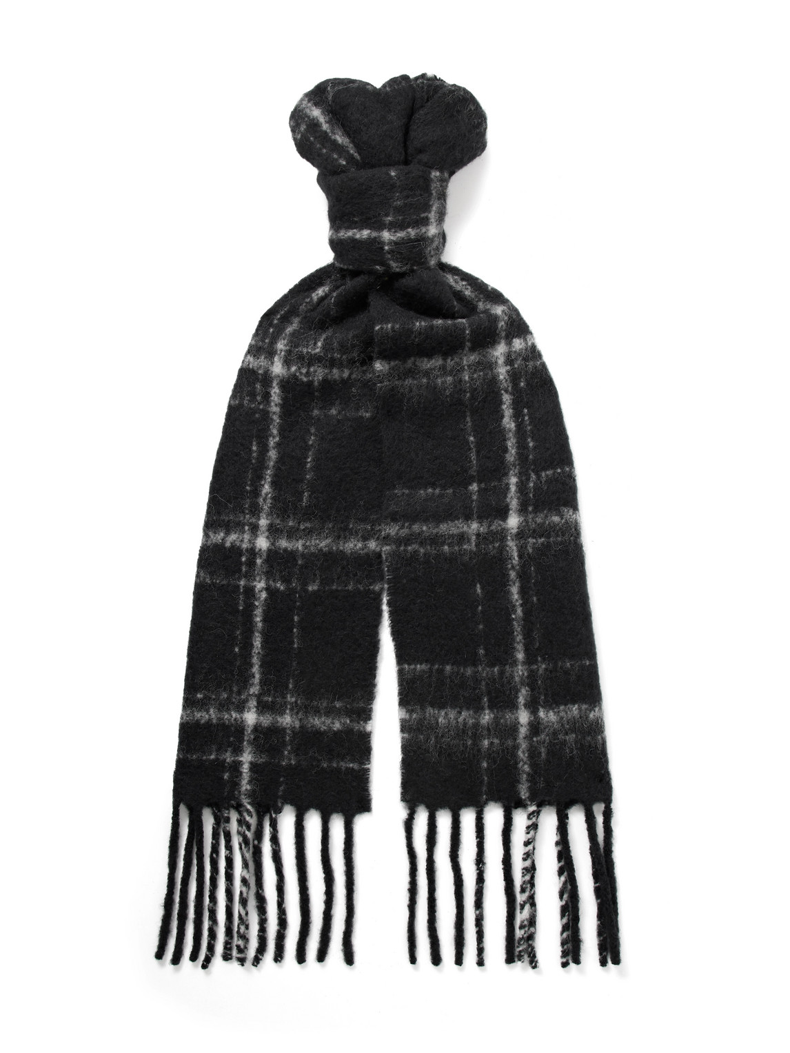 Our Legacy Estate Fringed Checked Alpaca-blend Scarf In Black