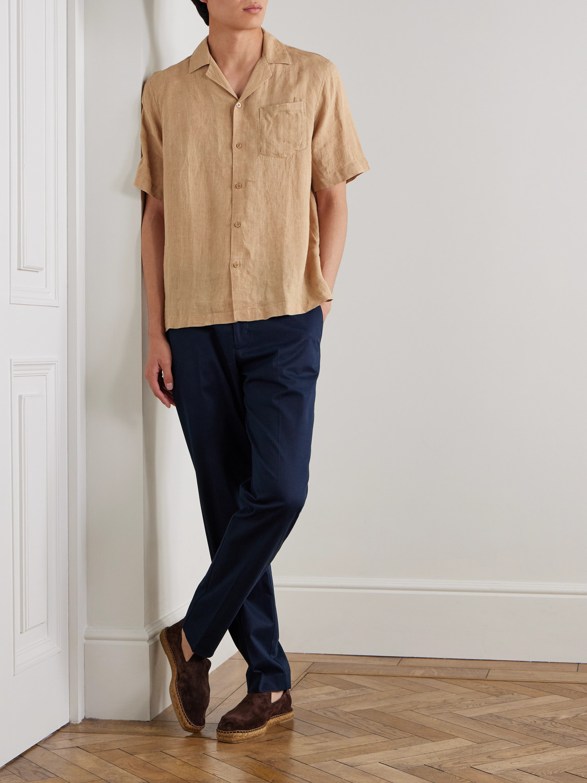 Frescobol Carioca Angelo Camp-collar Linen Shirt In Brown