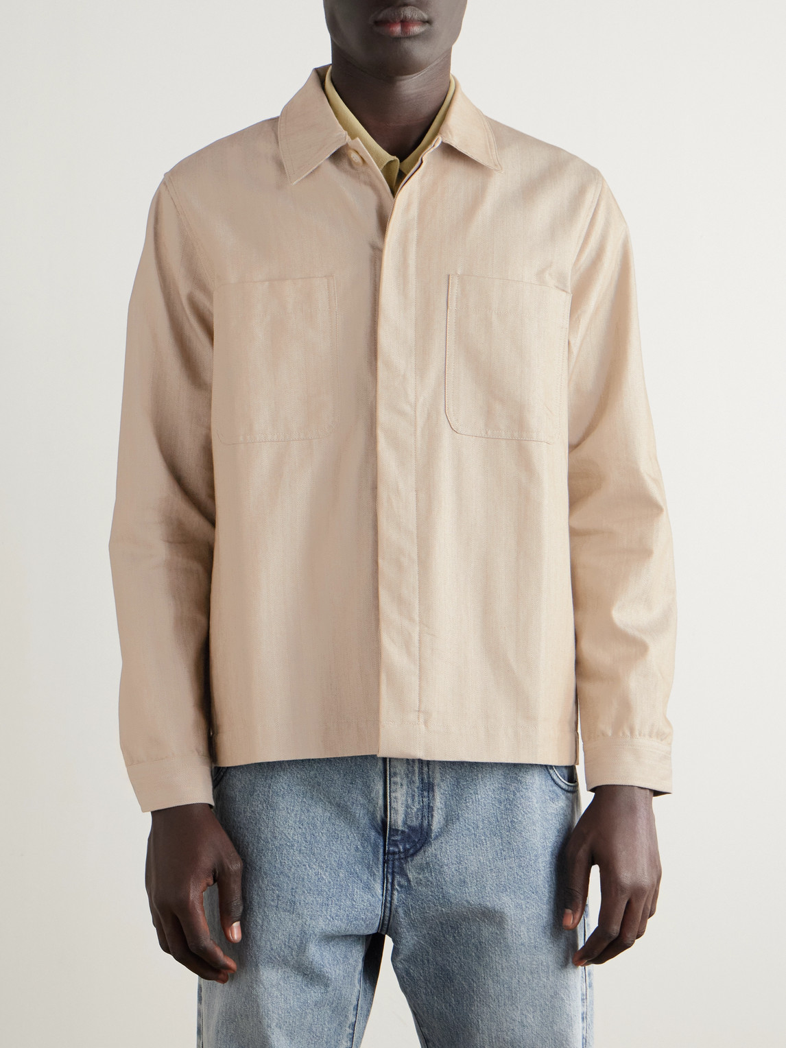 Frescobol Carioca Fonted Herringbone Cotton Overshirt In Neutral