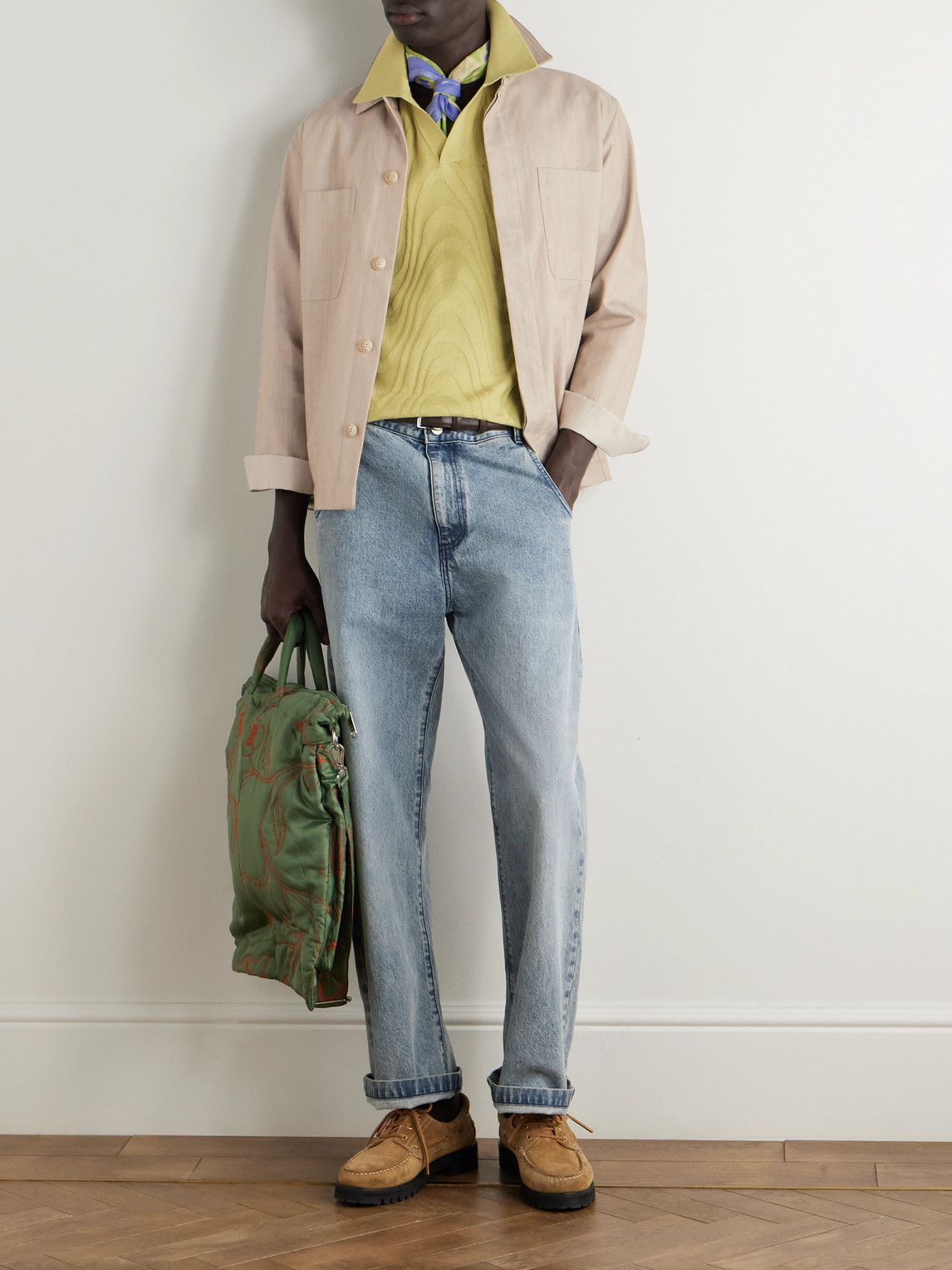 Frescobol Carioca Fonted Herringbone Cotton Overshirt In Neutral